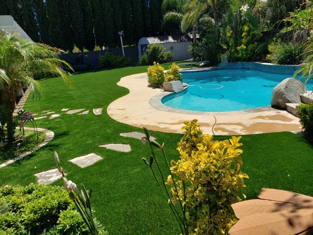 San Diego CA Backyard Pet Friendly Artificial Grass Around Pool by ProGreen SoCal